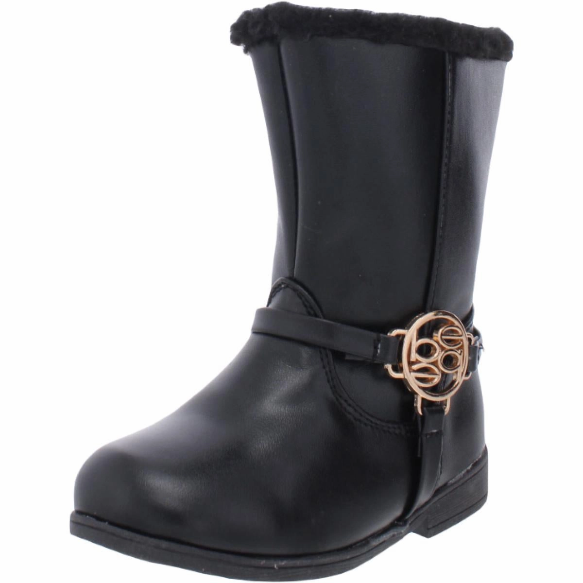 121229 Girls Toddler Faux Leather Mid-Calf Boots Supportive Design Polyester