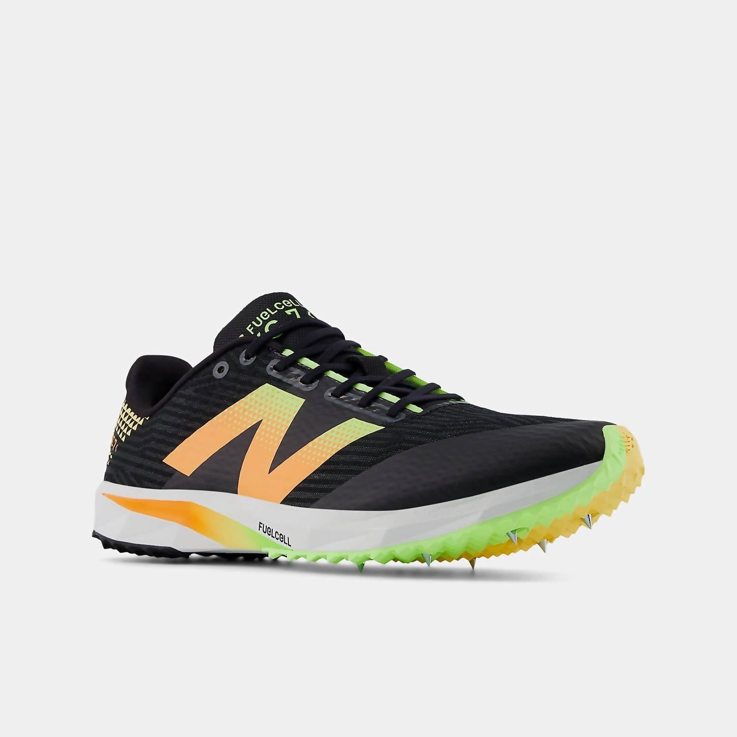 Men's Fuelcell Xc7 V5 Shoes In Black/bleached Lime/hot Mango cross - country running footwear