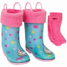 Fashion Fit Addie & Tate Rain Boots Kids Blue Stars Mid-Calf Waterproof Pull On RHS4664