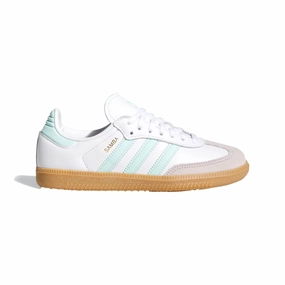 Stylish Vented Heel Panel Adidas Samba OG Cloud White / Semi Flash Aqua / Gum  JP5481 Grade-School