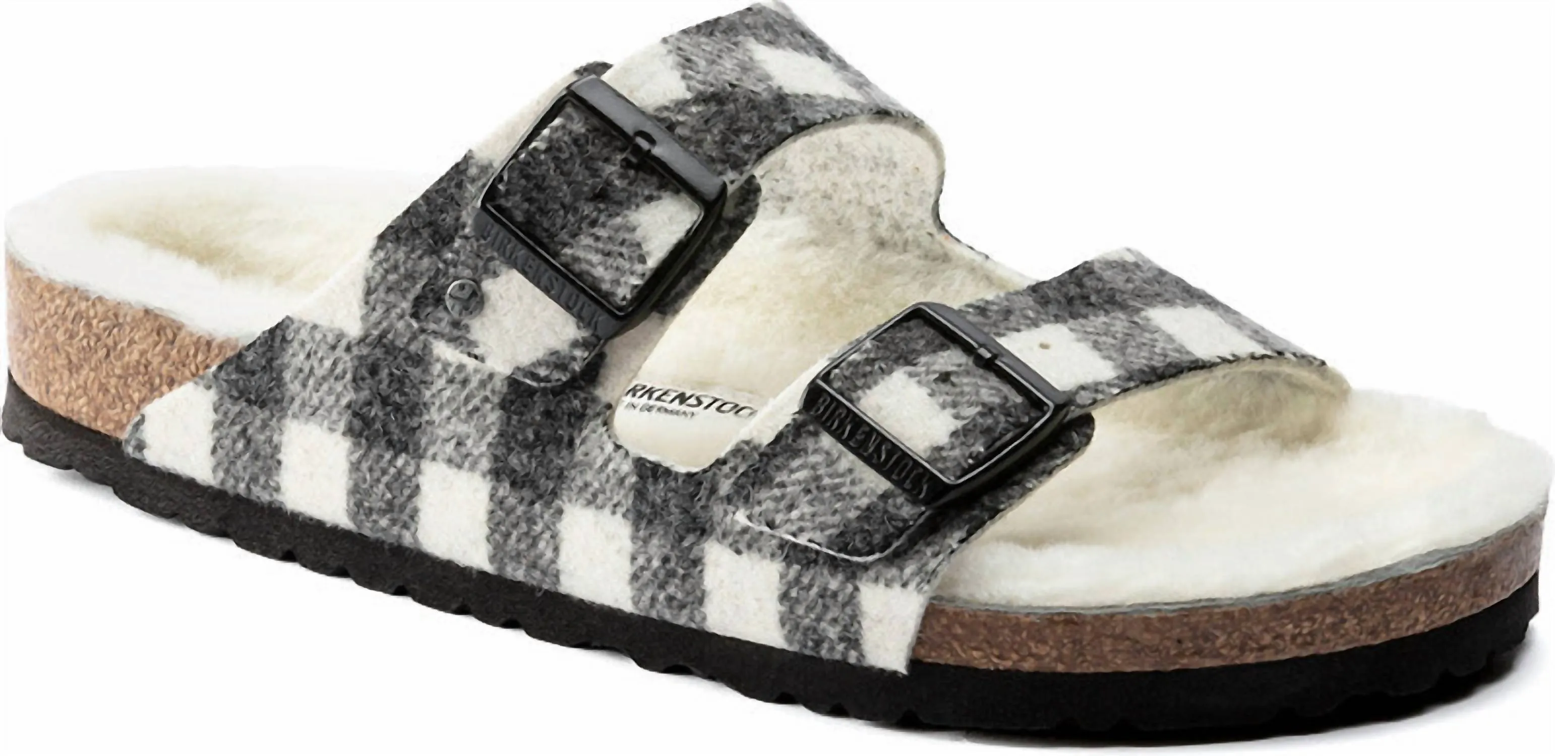 Men's Arizona Wool Shearling Sandal In Plaid White/natural Light Fit Comfortable And Lightweight