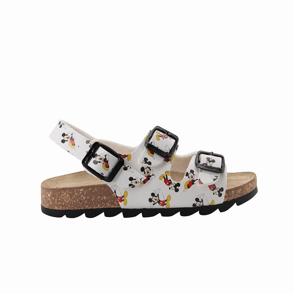 White Mickey Mouse Buckle Sandals Gold Touch Velcro straps
