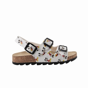 White Mickey Mouse Buckle Sandals Gold Touch Velcro straps
