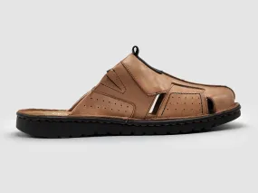 Low Heel Fresh Air Men's Lounge Leather Sandals In Light Brown
