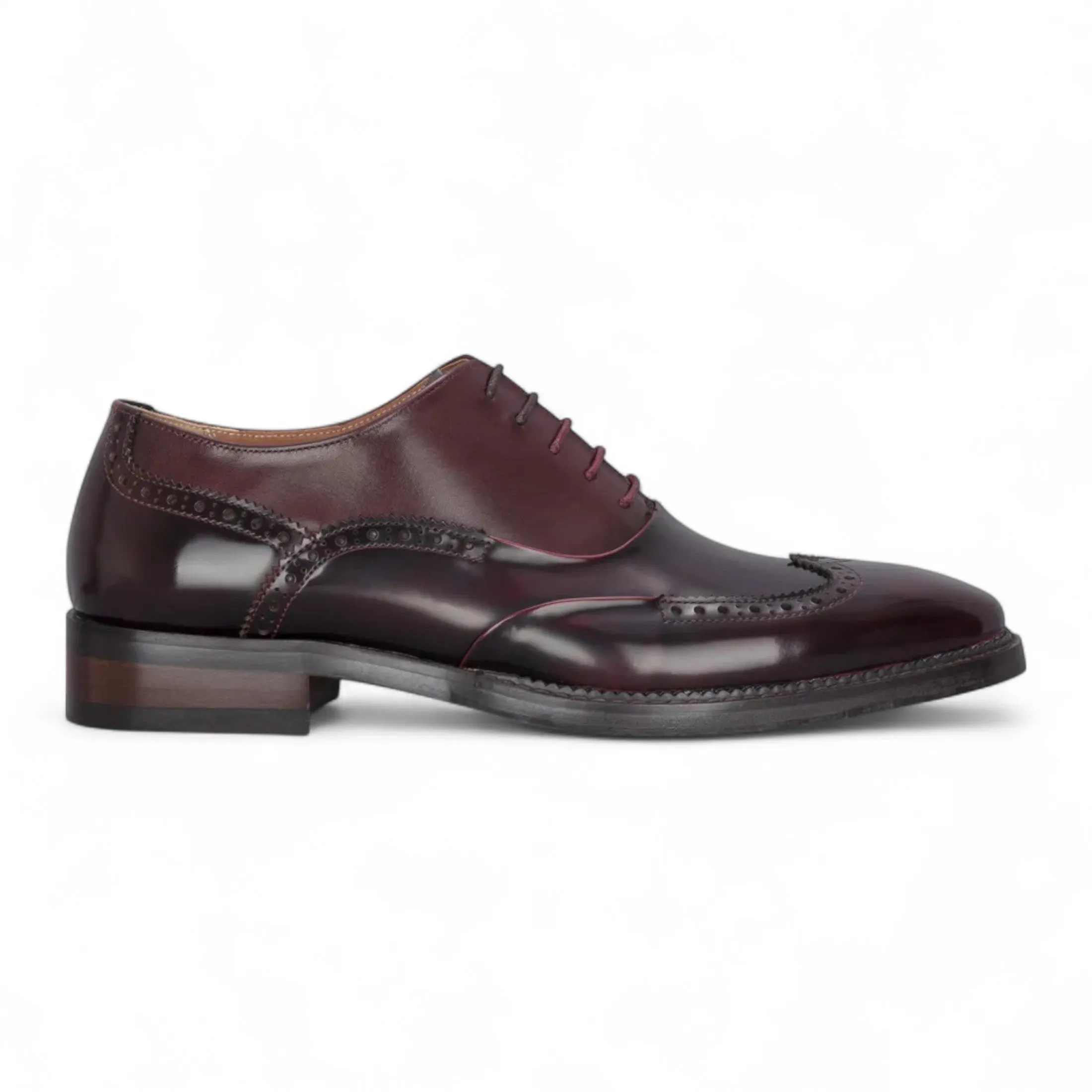 Justin Reess Men's Wine Patent Leather Brogue Formal Shoes - Harry Grey Oxfords Leather Casual