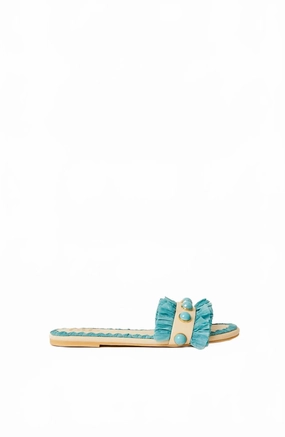 Comfort Straps Beach Ready Sandals Women's Valentina Fringe Slide In Shell/turquoise