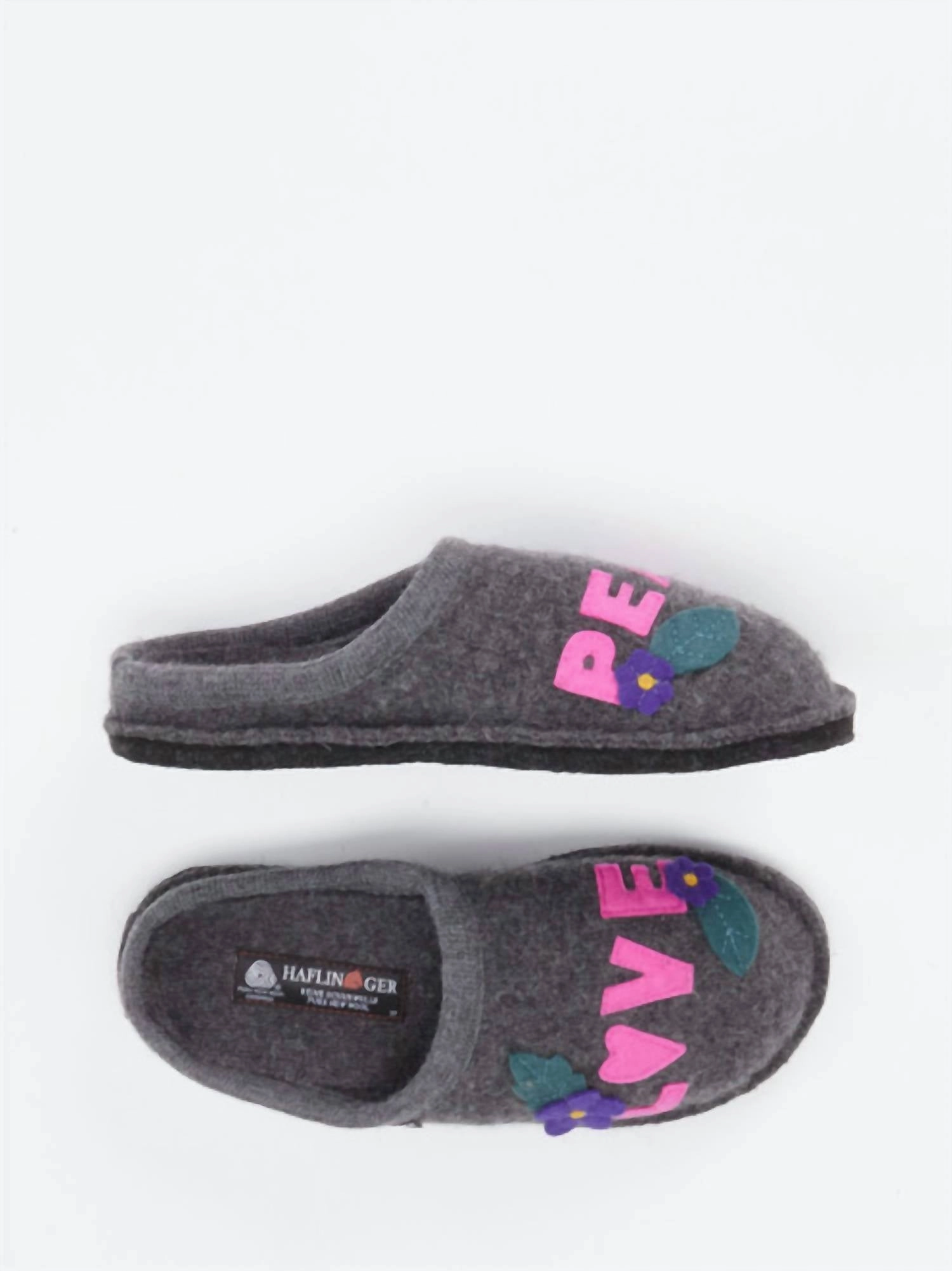 Unisex Love & Peace Boiled Wool Slipper In Gray Comfortable Cushion