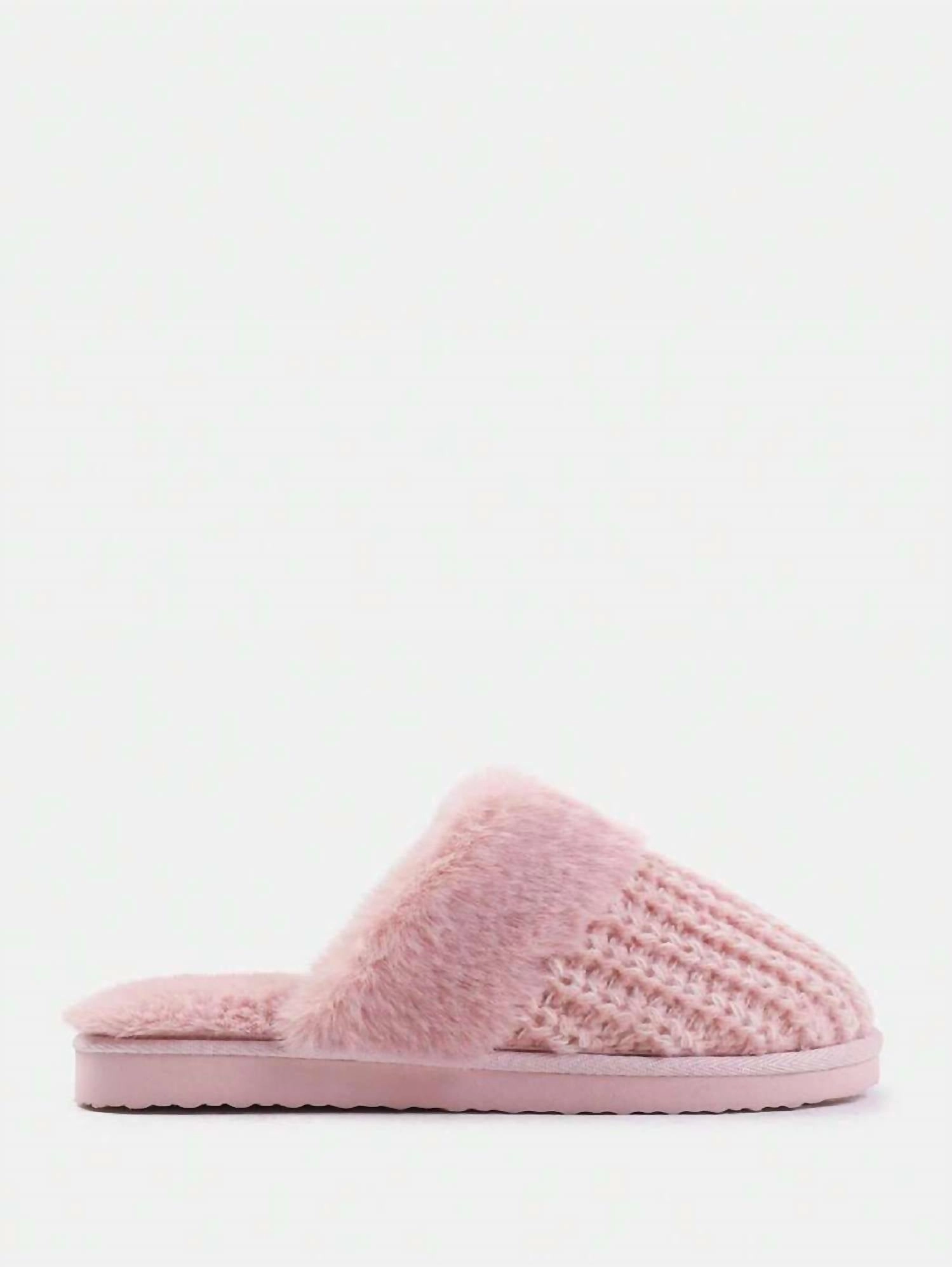 Women's Knitted Snug Faux Fur Slippers In Pink No Fuss