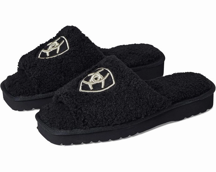Smart Design Ariat Cozy AR2697-001 Slipper Womens  Black Fleece Embroidery Slide JOBB1604