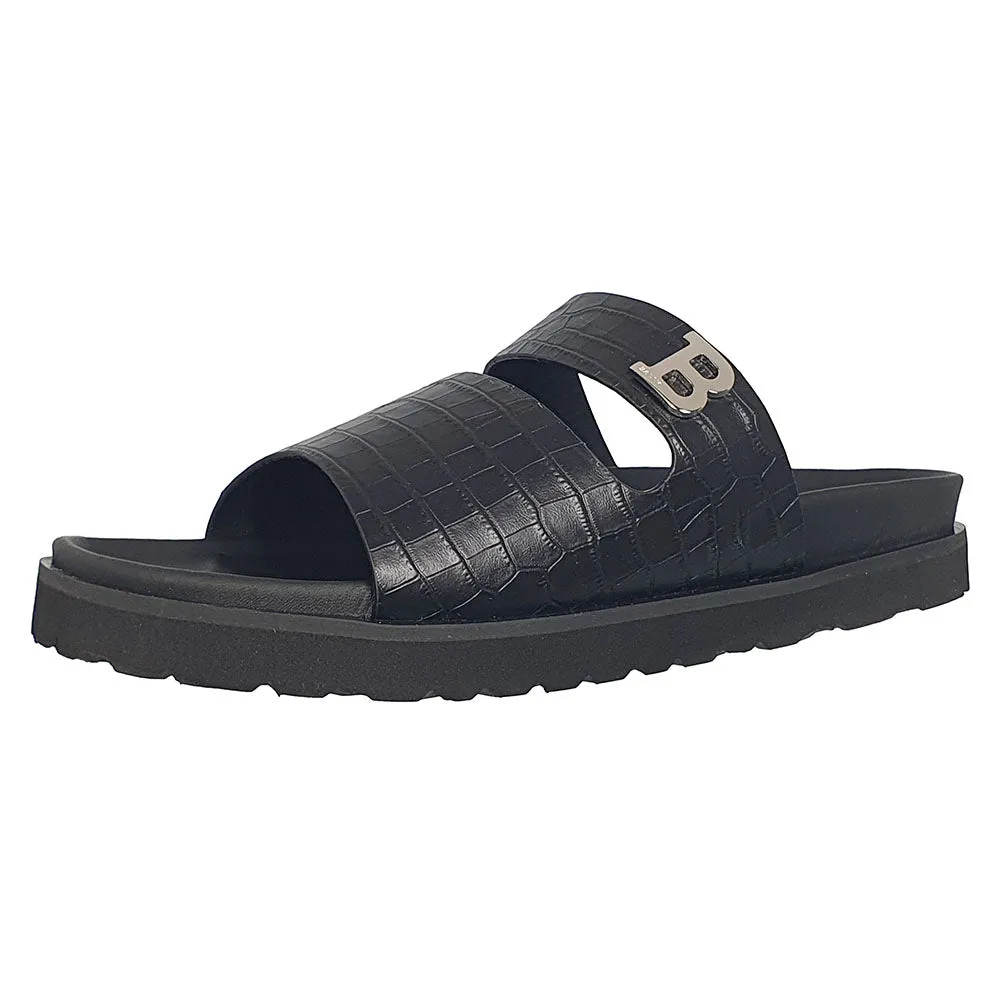 Sandal Maintenance Bally Syxten 6302328 Men's Black Embossed Calf Leather Sandals