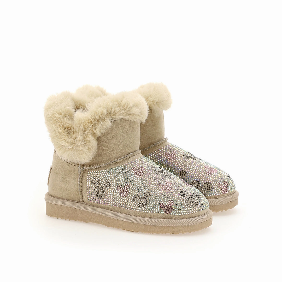 Hunter Reinforced Form Nature Lover Beige Microstud Mickey Winter Boots