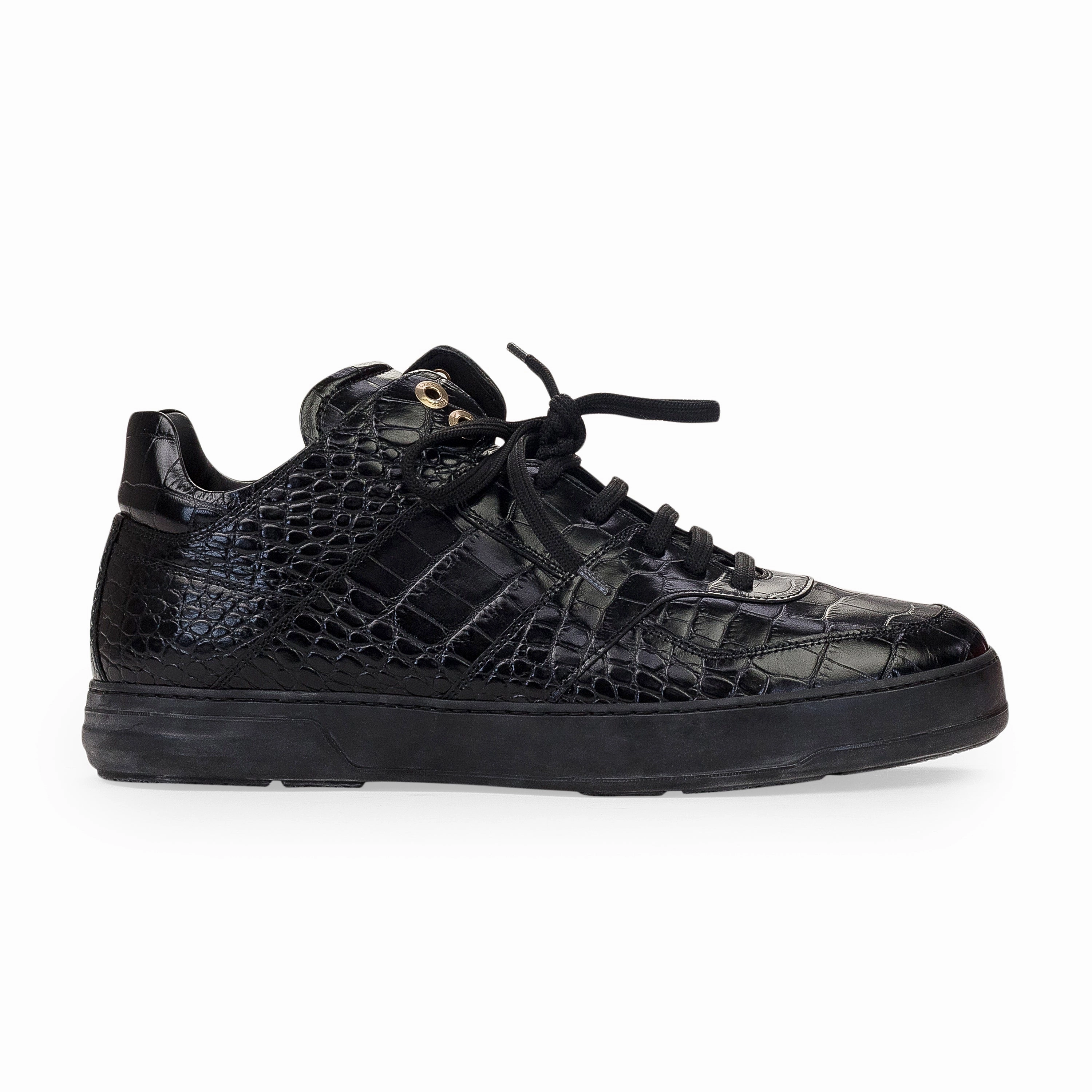 indoor track running gear BLACK MONROE CALF CROCODILE SNEAKERS