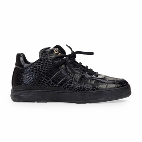 indoor track running gear BLACK MONROE CALF CROCODILE SNEAKERS