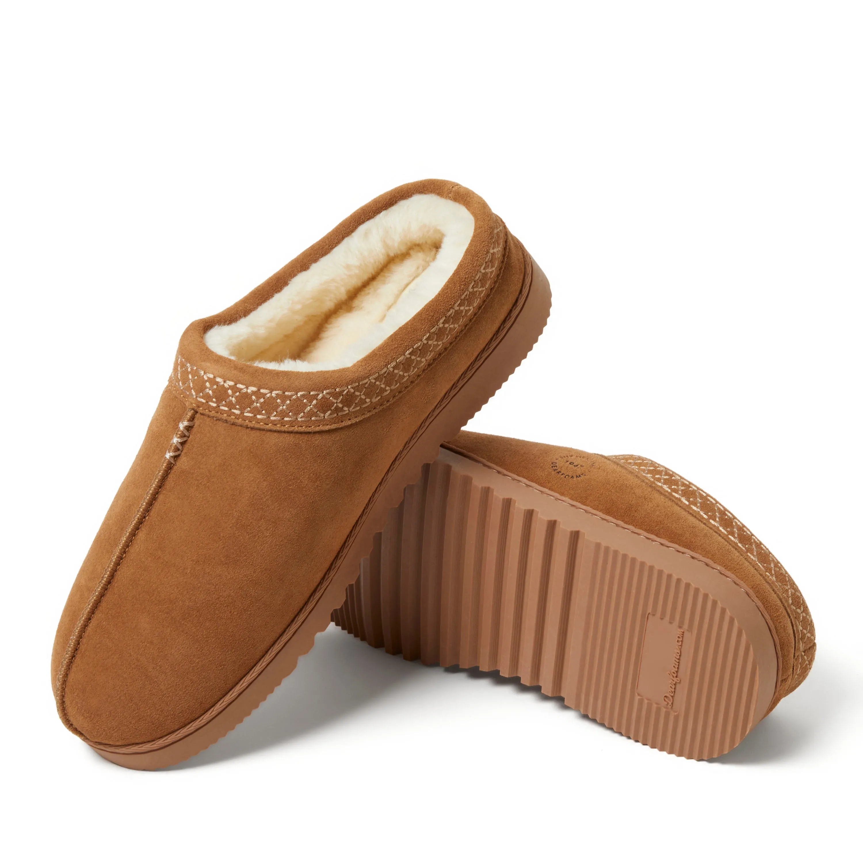 Dearfoams Dean Genuine Suede Clog Slipper with Embroidery Comfortable And Lightweight