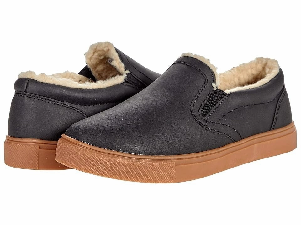 Comfort Straps Deer Stags Tillard Sneakers Kids Black Leather Faux Fur Casual Shoes JOBB773