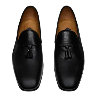 Tom Ford Mens Grain Leather Bailey Tassel Slippers in Black Light Motion Tassel Fun