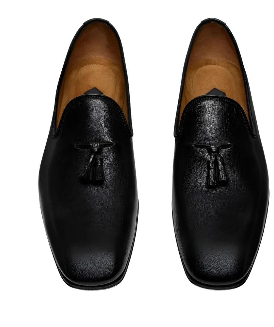 Tom Ford Mens Grain Leather Bailey Tassel Slippers in Black Cushioned Comfort Heat Proof