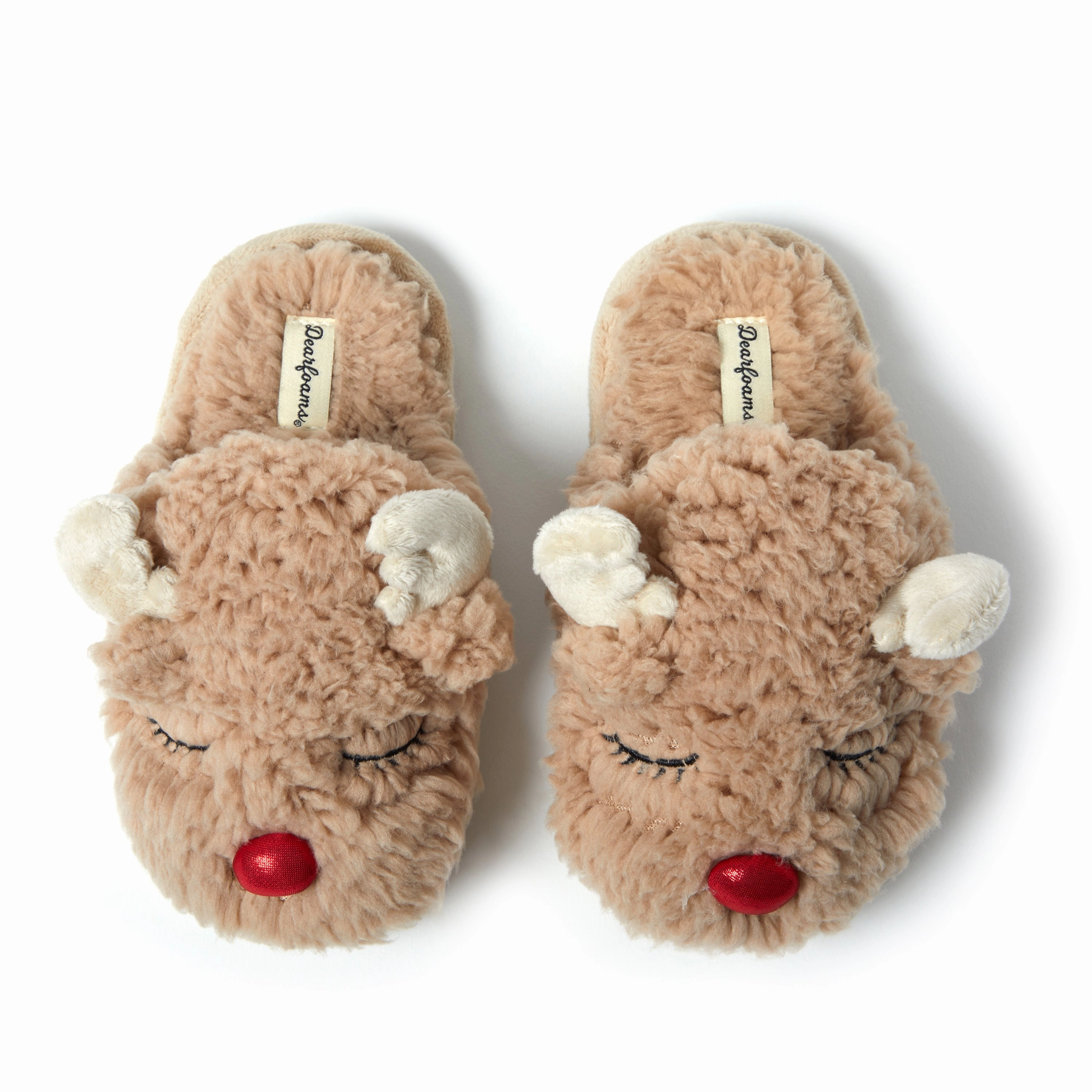 Flexible Fit Comfort Slip-On Dearfoams Kid's Reindeer Holiday Scuff Slippers