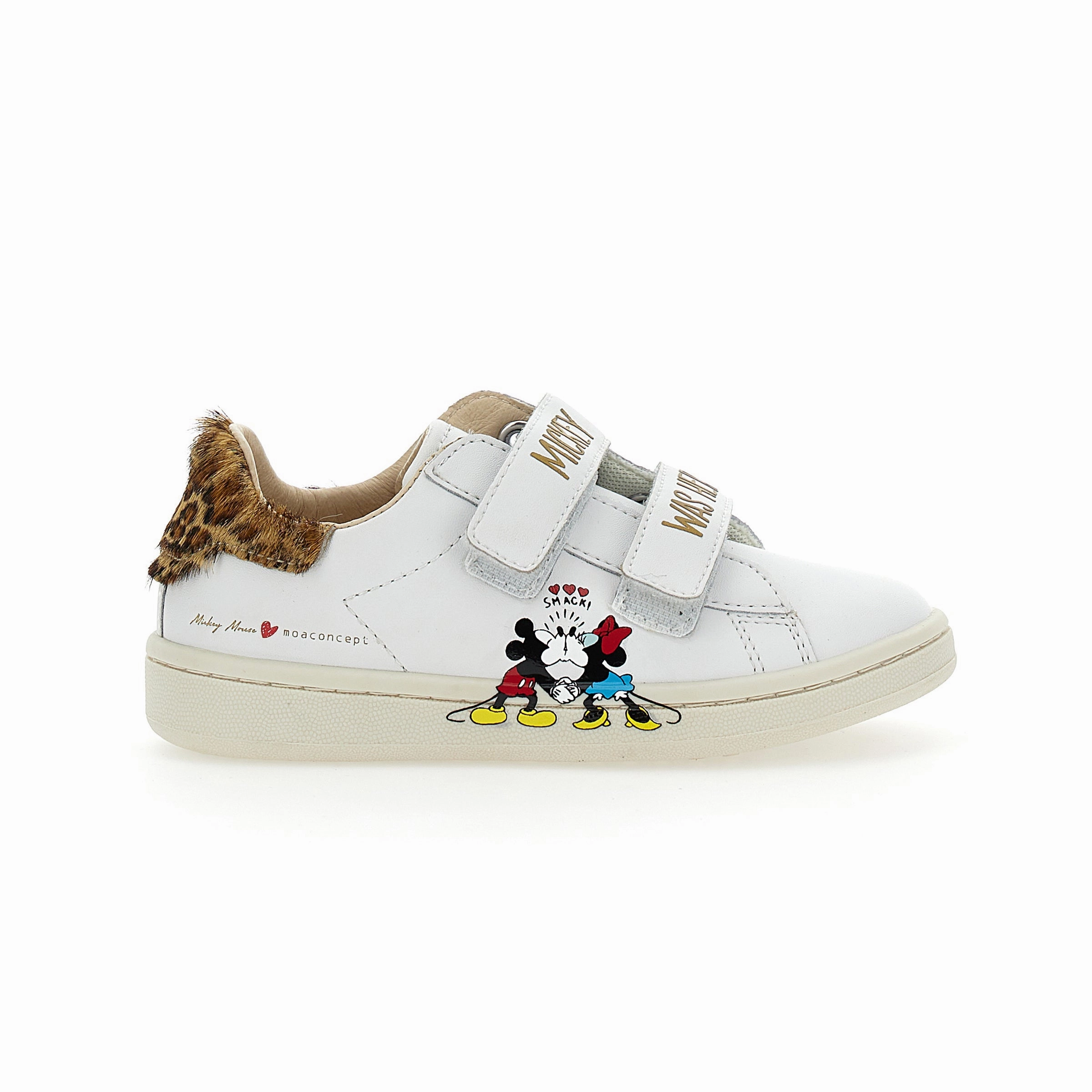 White Mickey   Minnie Leopard Tab Velcro Sneakers Wrinkle Resistant Street Pace