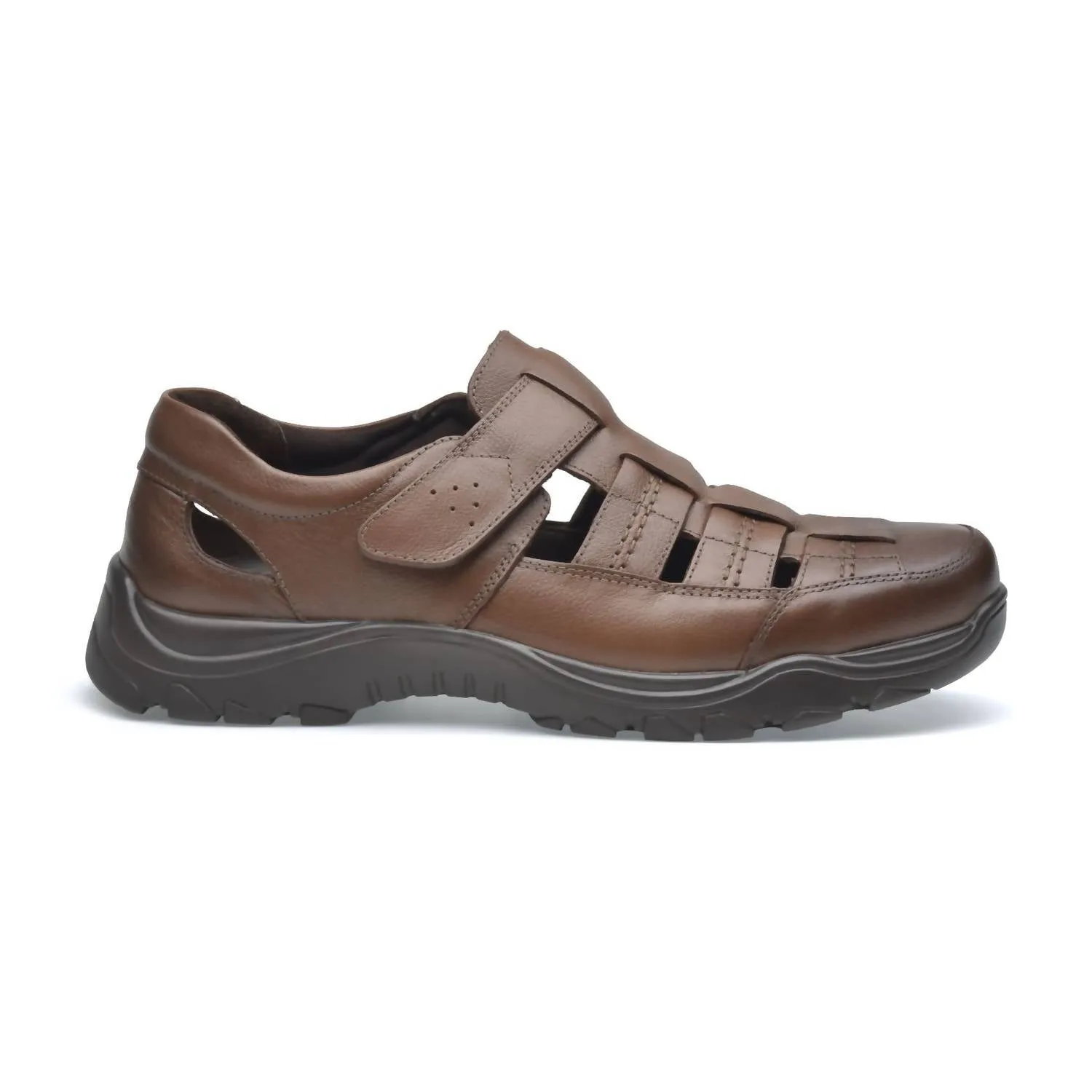 Closed Toe Leather Sandals John 3216 In Bison Brown Beach Mode Durable Travel Footwear