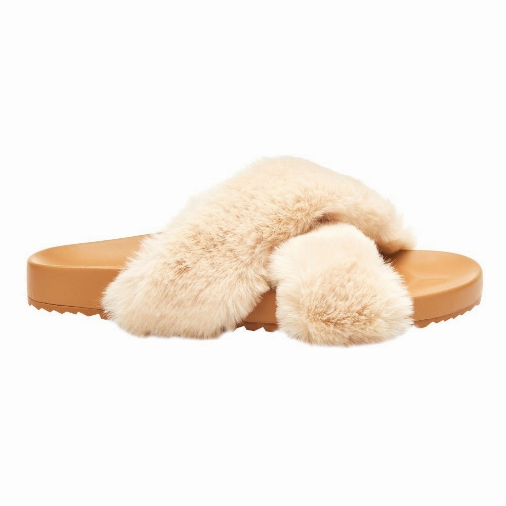 All Day Comfort Coconuts by Matisse Seasons Slipper Women's Beige Faux Fur Slip-On Slide JOBB560