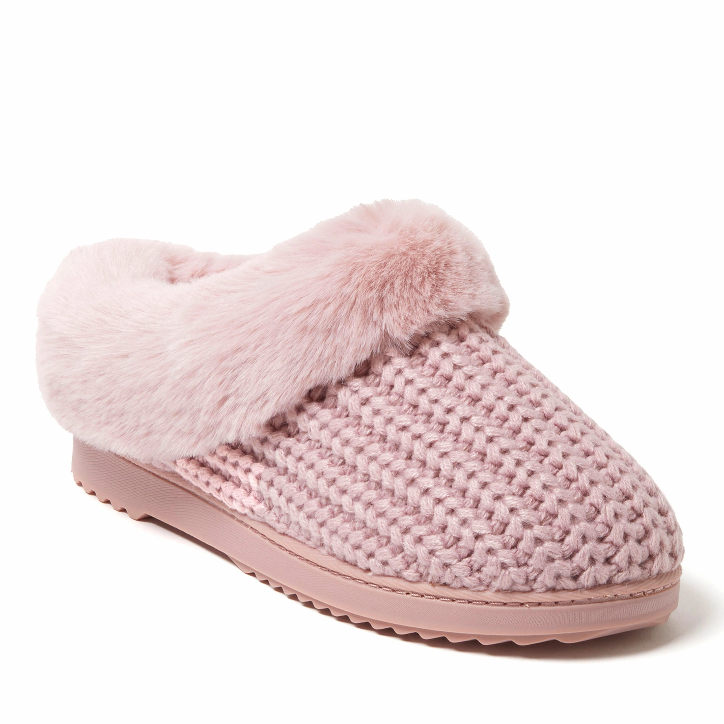 Dearfoams Women's Hannah Festive Knit Clog Slipper Comfort Cushioning Relax Fit Slip