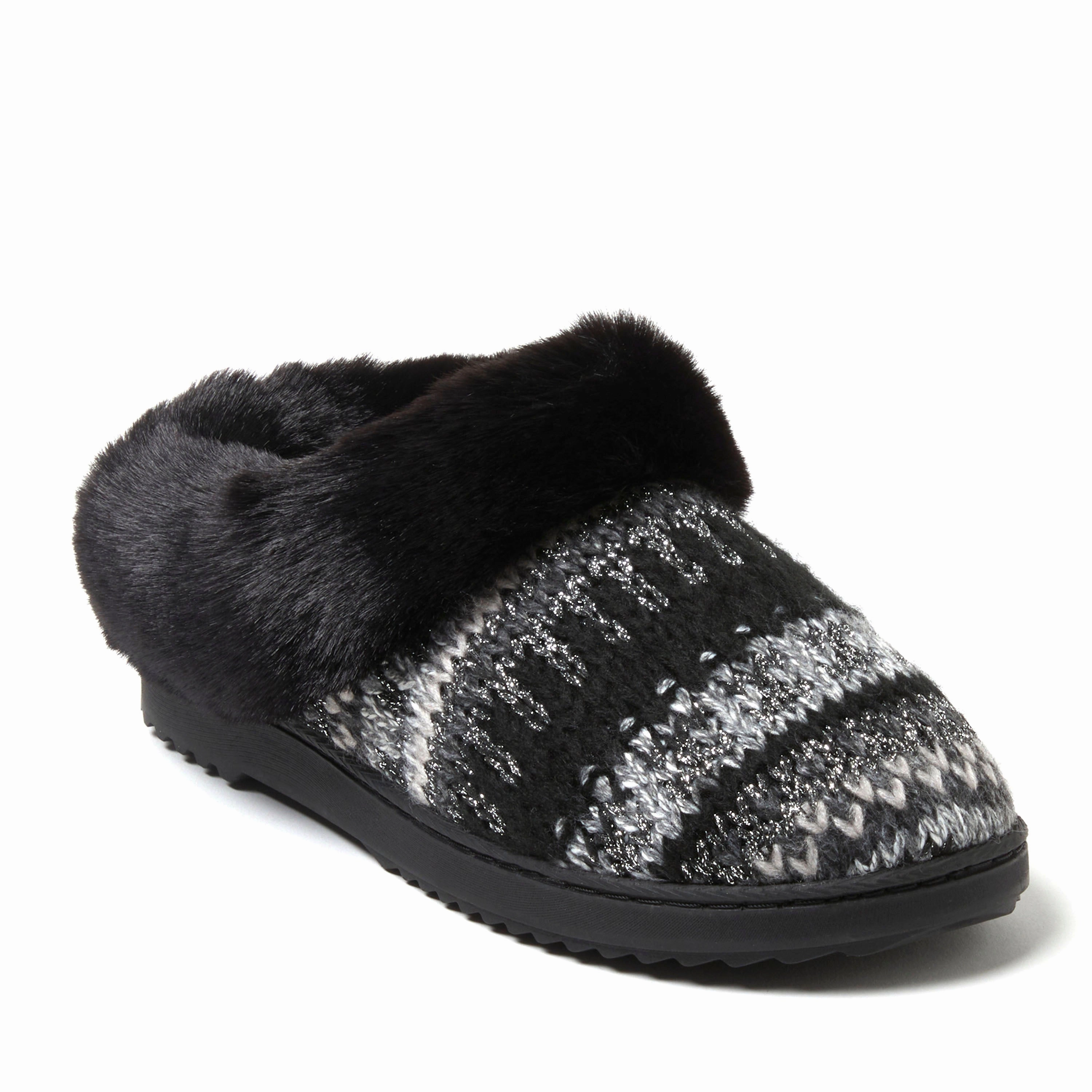 Padded Tongue Dearfoams Women's Hannah Festive Knit Clog Slipper