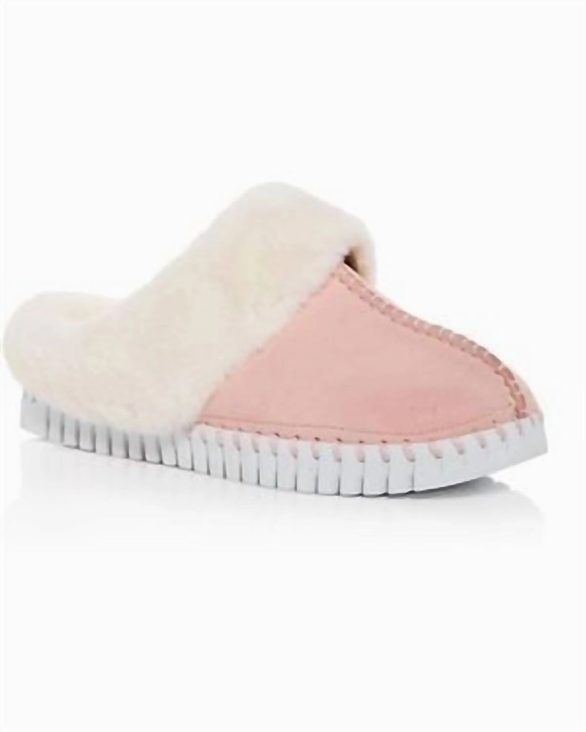 Women's Tulip Faux Fur Trimmed Slippers In Adobe Rose Flat Design