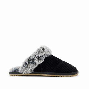 Valerie Black Rib Cozy Knit Slipper Effortless Travel Fit
