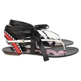 Ala?a Graphic Print Gladiator Sandals in Black Leather Soft Cushioning Outdoor shoes
