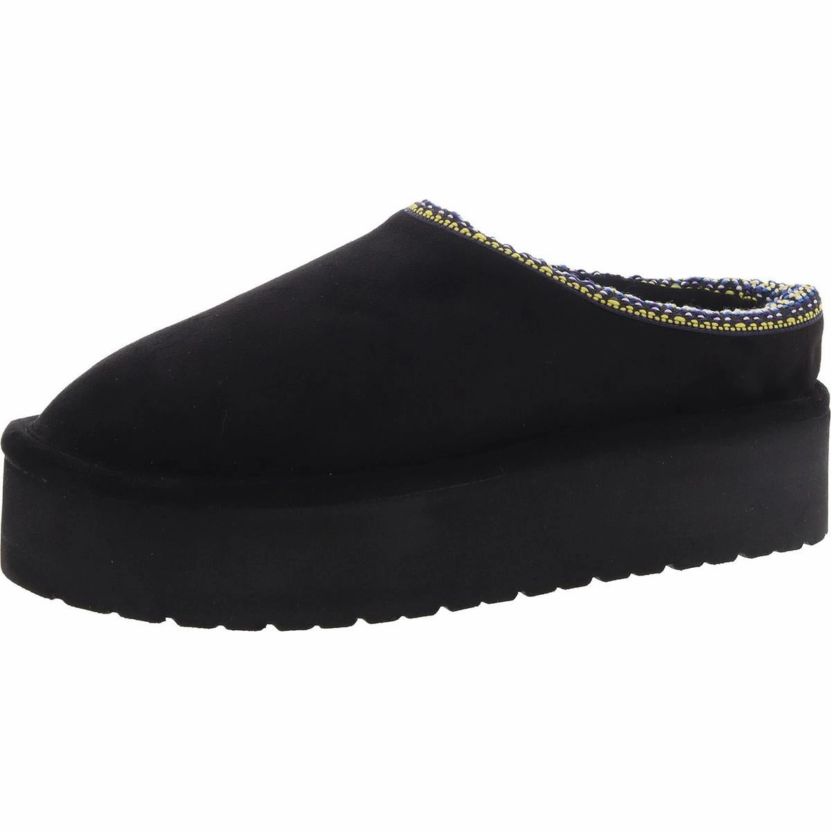 Elyse Womens Faux Fur Lined Platform Scuff Slippers Reinforced heel Mule Style