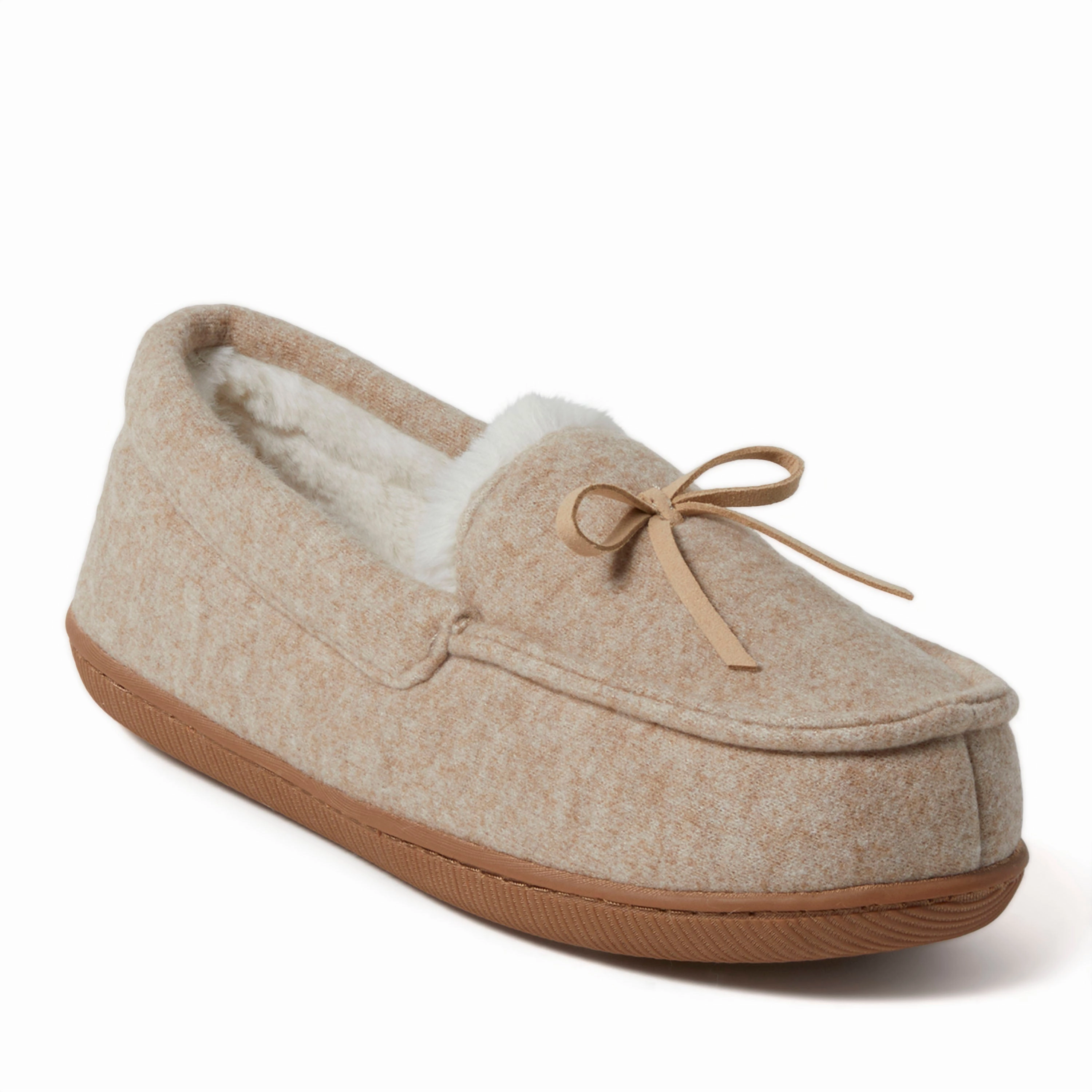 Dearfoams Women's Hayes Soft Knit Moccasin House Shoe Slipper RubberOutsole Comfortable Mobility