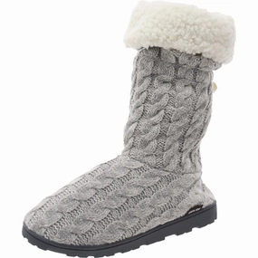 Contoured Elastic laces Tabbi Toggle Womens Faux Fur Cable Knit Bootie Slippers