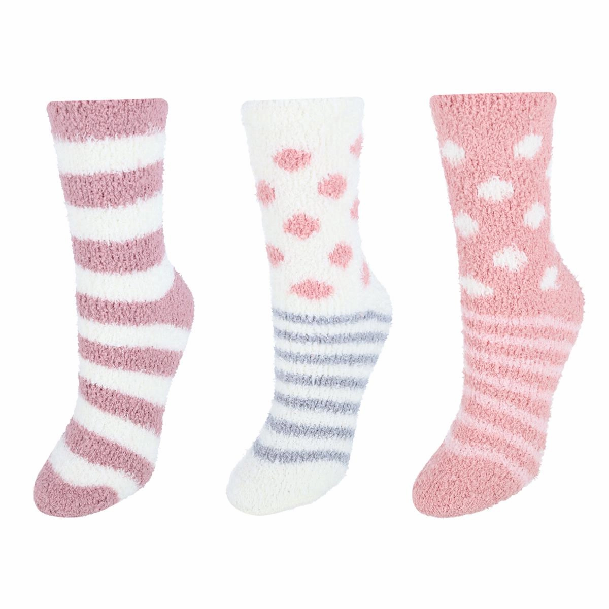 Cozy Travel Simple Comfort Women's Fuzzy and Cozy Pattern Socks (Pack of 3)
