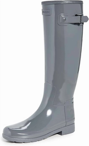 Women's Refined Tall Gloss Boots In Stratus Grey Lightweight Construction Shock   Absorbing Midsole
