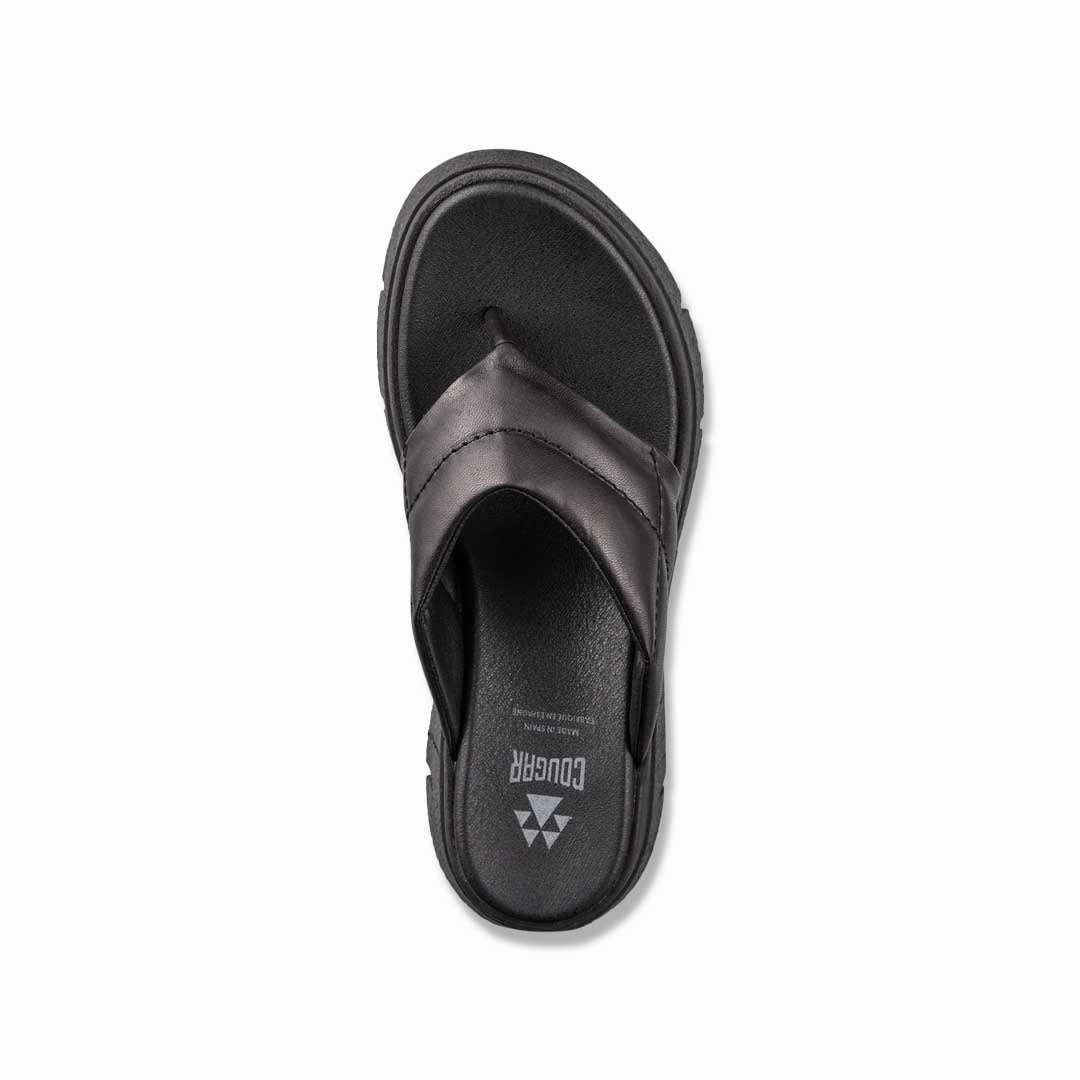 Cougar - Women's Abba Luxmotion Leather Thong Wedge Sandals (ABBA-BLK) Breathable