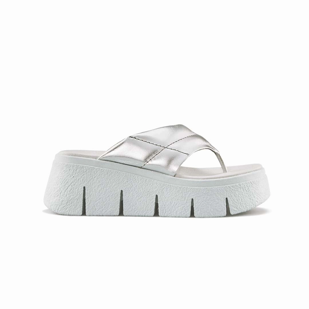 Padded Easy Flow Cougar - Women's Abba Luxmotion Leather Thong Wedge Sandals (ABBA-SLV)