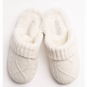 Women's Cable Knit Slides In Ivory Reinforced toe Slip-On Style