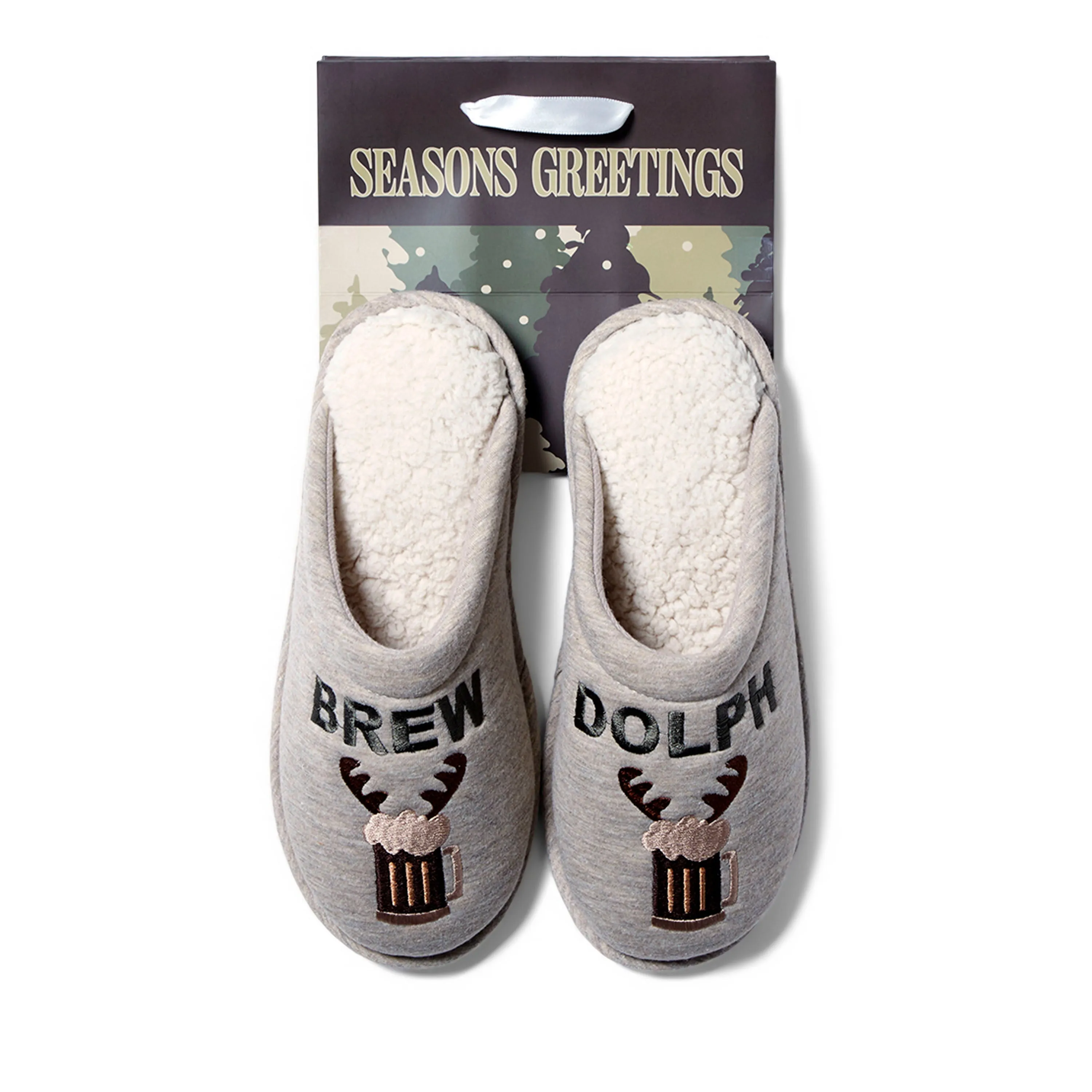 Metal Ring Cozyfoams Men's Holiday Novelty Scuff Slipper and Gift Bag