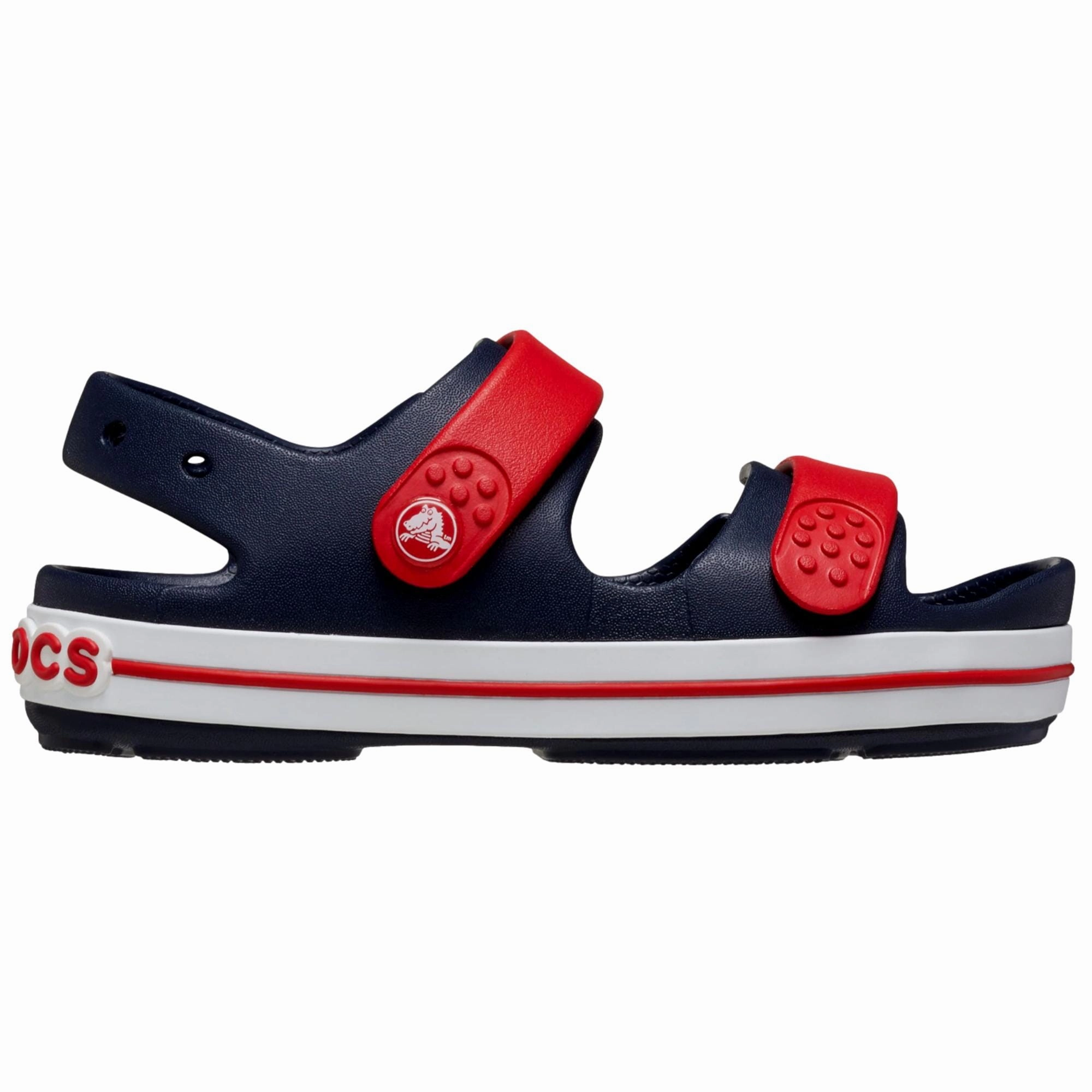 Hexagonal Tread Pattern Torsion Stability System Crocs Crocband Cruiser Sandal Navy / Varsity Red  209423-4OT Pre-School