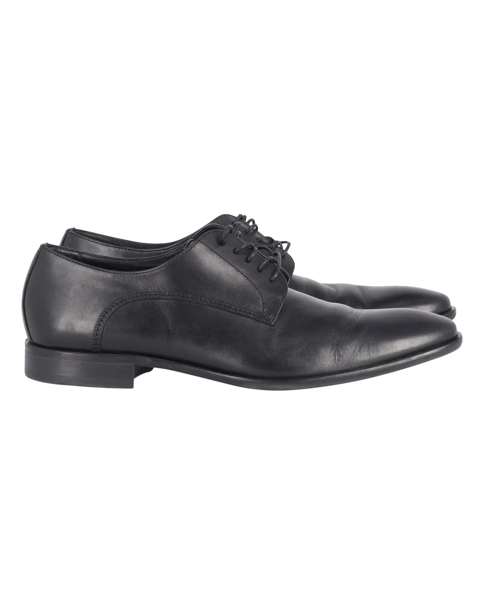 Hugo Boss Derby Lace-Up Formal Shoes in Black Leather Cushioned Support Working Professional Textured Finish Work Routine