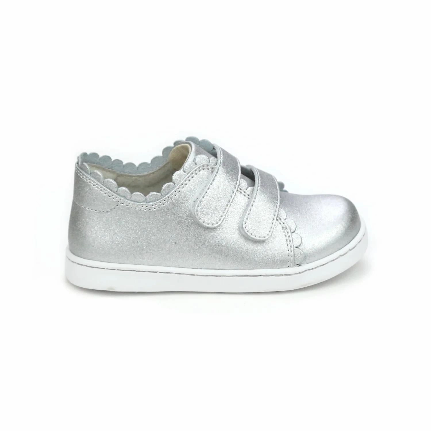 Kid's Caroline Scalloped Sneaker In Silver Cool Interior Soft Tongue Design