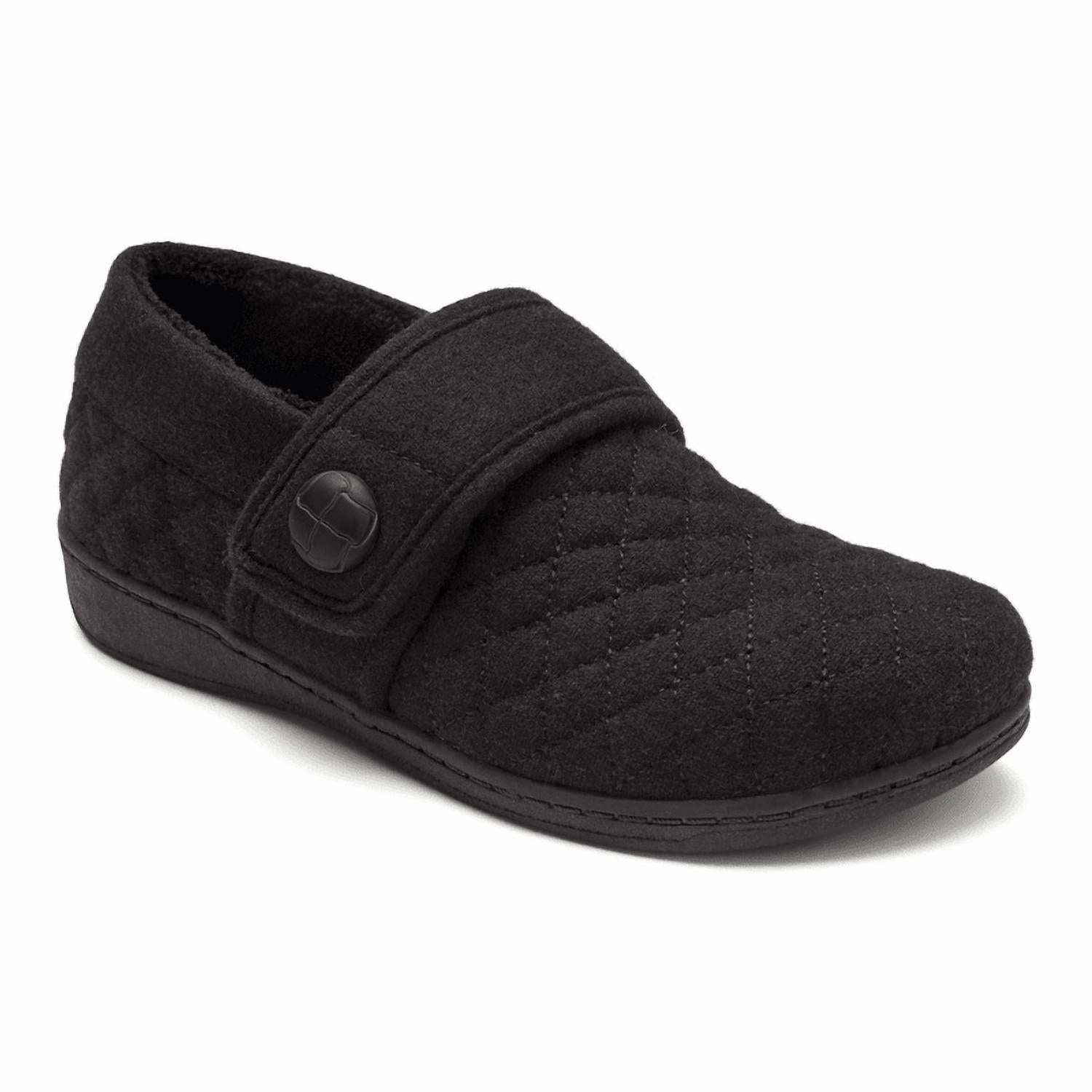 Comfortable Tongue Light Travel Women's Jackie Flannel Slipper - Medium Width In Black