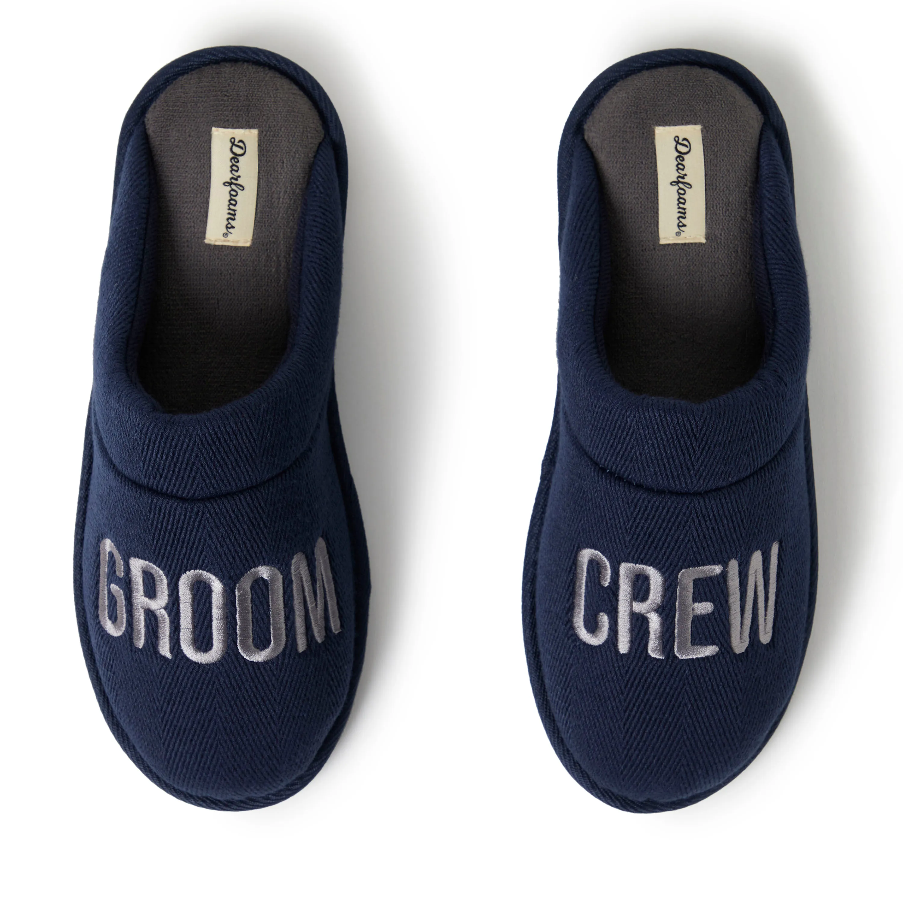 Dearfoams Men's Groom/Groomsmen Giftable Wedding Scuff Slipper Outdoor Flats Blue Cool