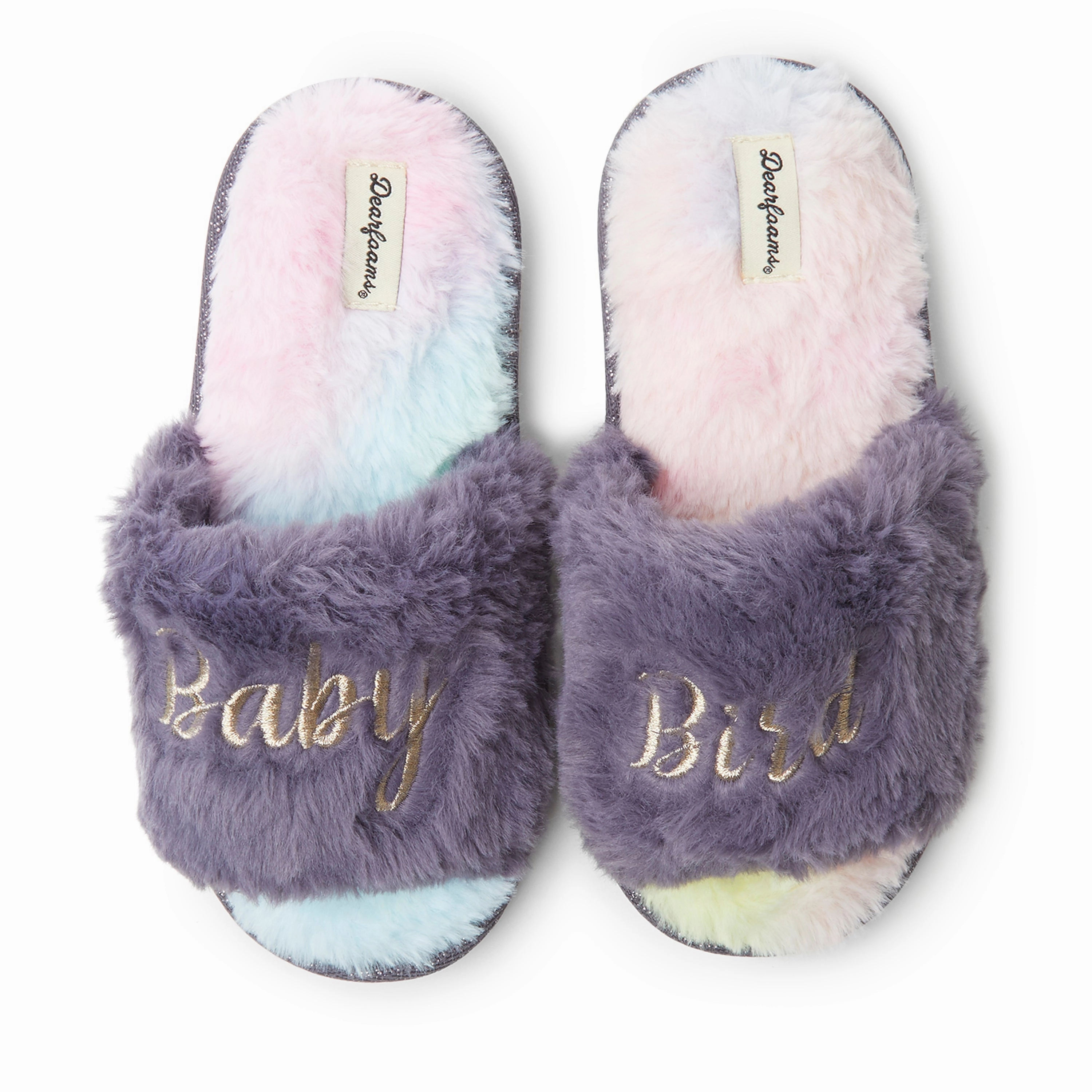 Dearfoams Kid's Lana Slide Slipper with Slogan Quick Relaxation Step Effortless Slip Fit