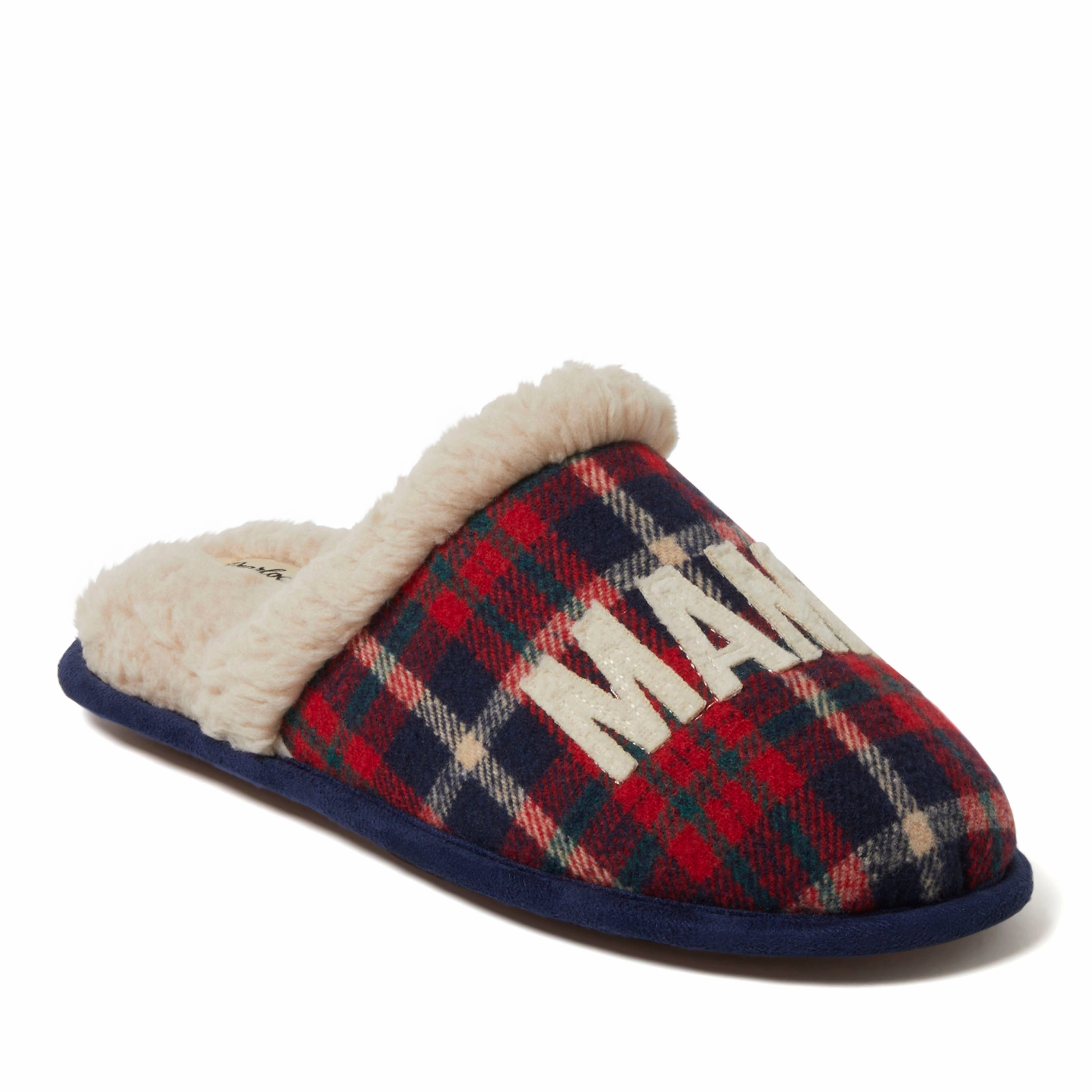 comfort shoes Dearfoams Women's Mama Bear Plaid Scuff Slipper