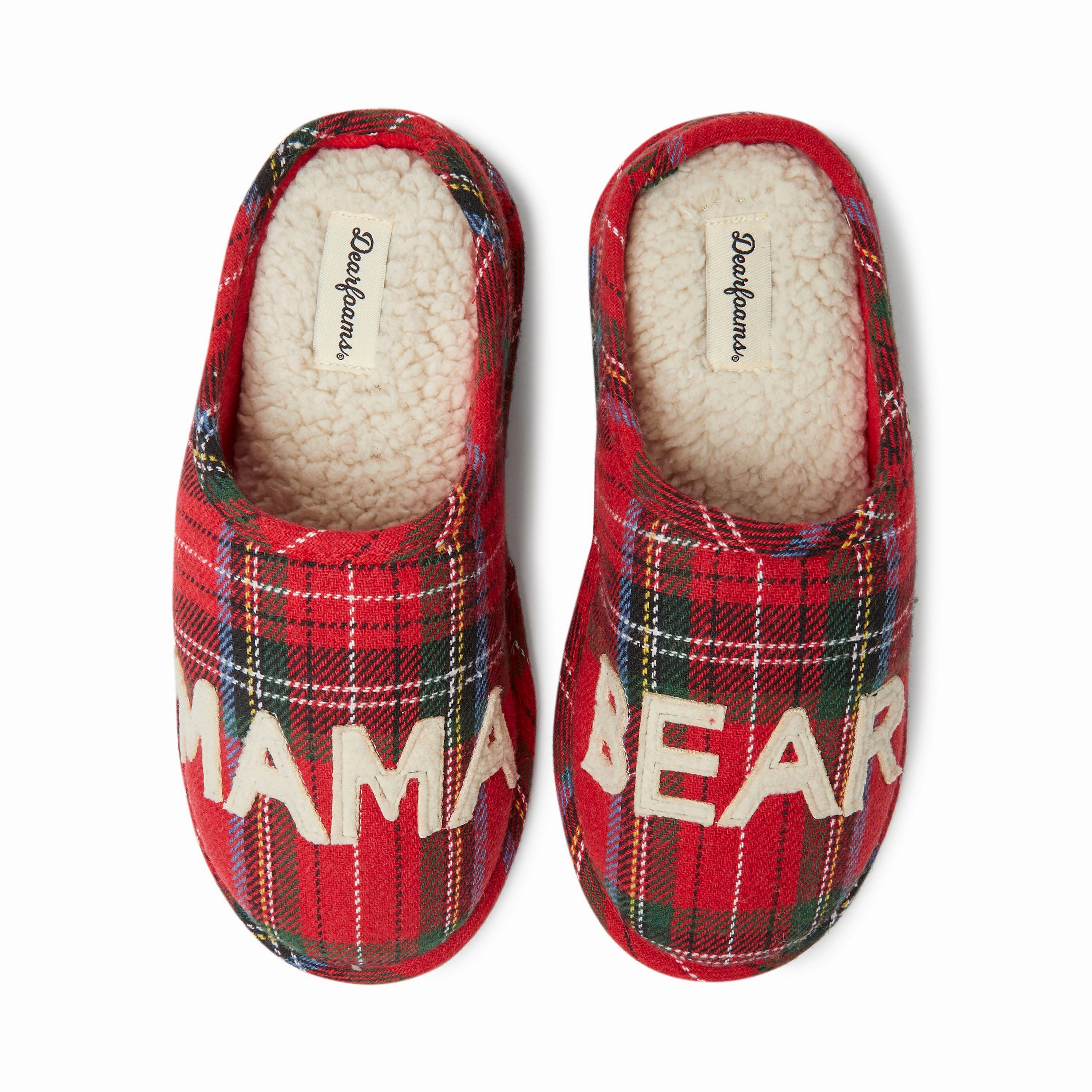 anatomical design Easy To Slip Dearfoams Women's Plaid Mama Bear Mom Clog House Slipper