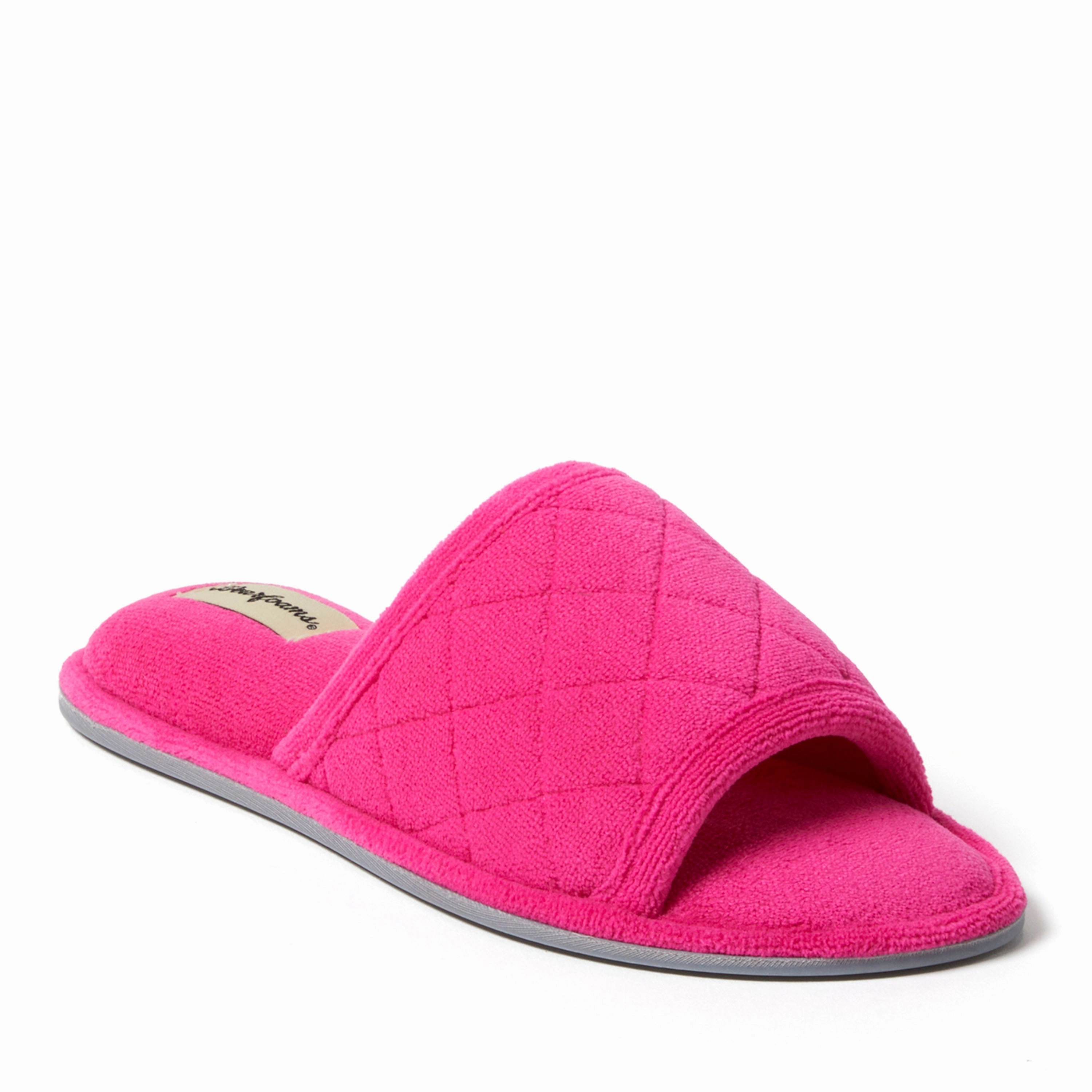 Flat Design Dearfoams Womens Beatrice Quilted Microfiber Terry Slide Slipper
