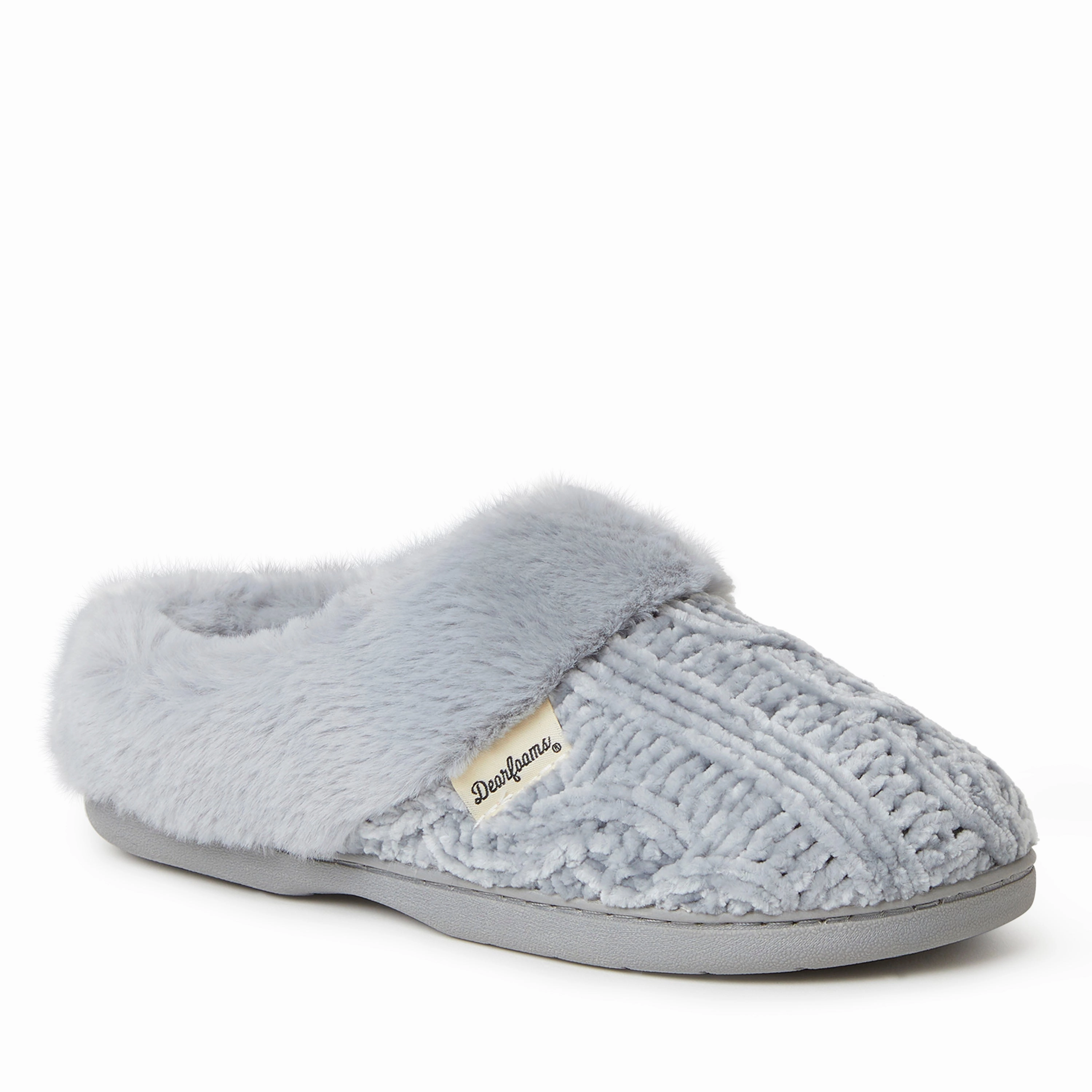 Relaxed Fit Slides Dearfoams Womens Claire Cable Knit Chenille Clog Slipper