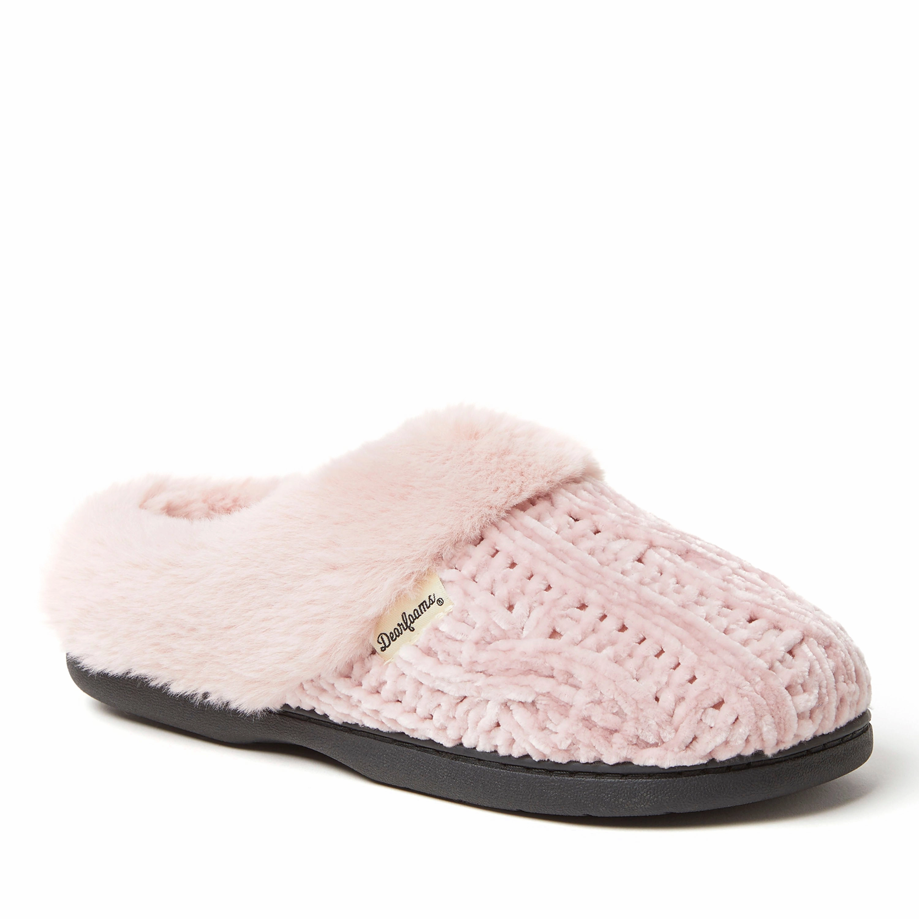 Dearfoams Womens Claire Cable Knit Chenille Clog Slipper Stylish Slides